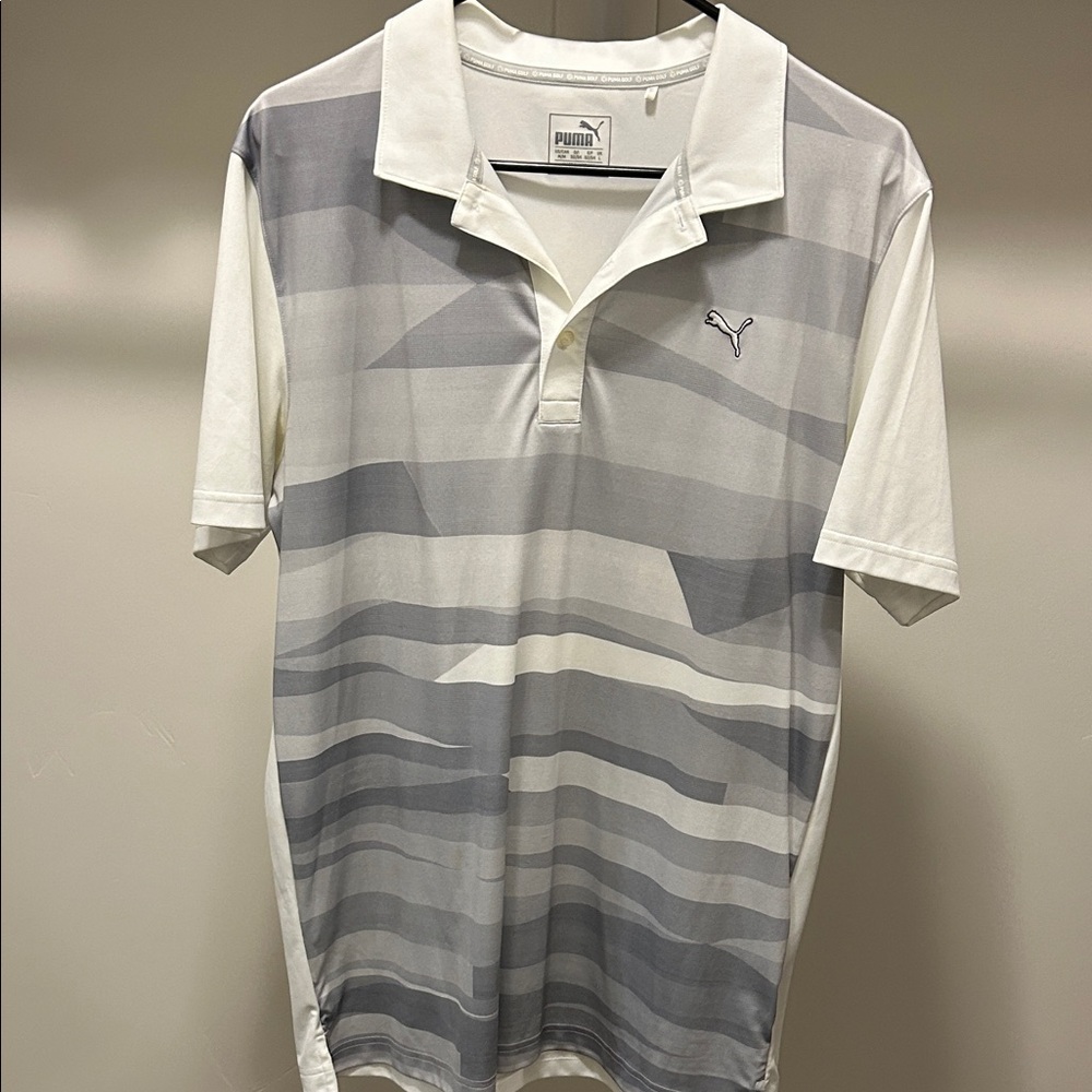 Puma Men's White and Gray Golf Polo Shirt